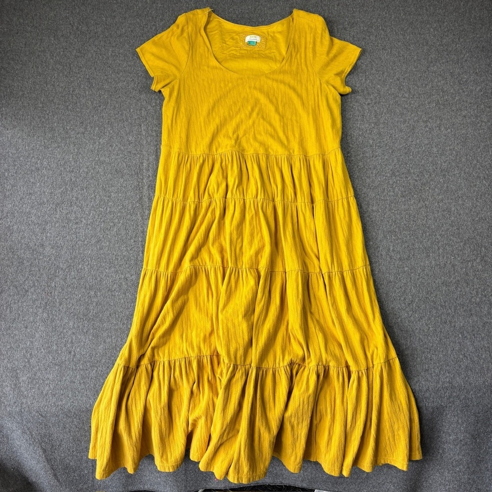 Maeve by Anthropologie Mustard Yellow Tiered Knit Maxi Dress 2X Short Sleeve
